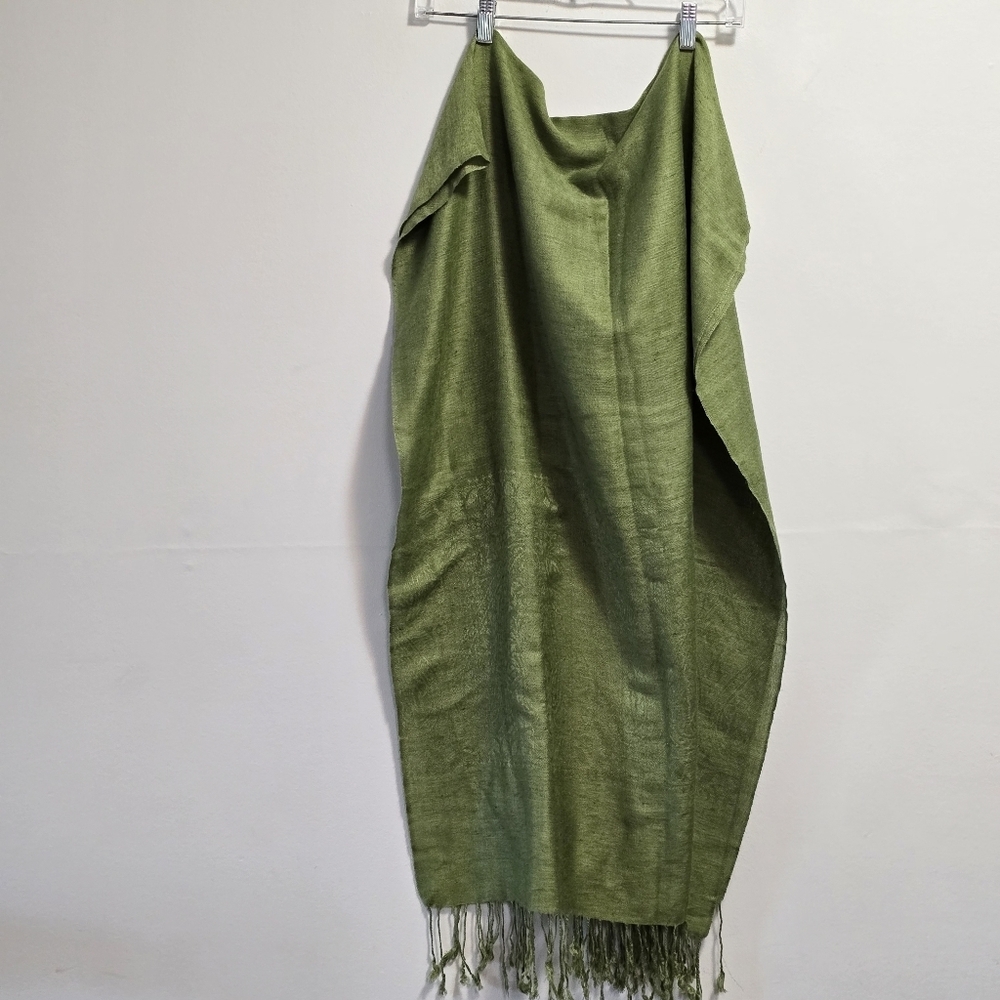 Pashima 70% Pashmina 30% Silk Green Fringe Shawl Wrap